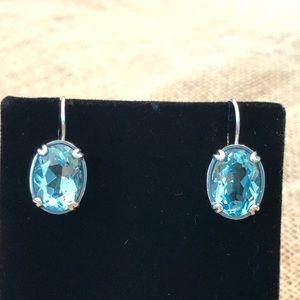 RARE Silpada .925 Sterling Silver Aqua Blue Oval Drop Filigree Earrings